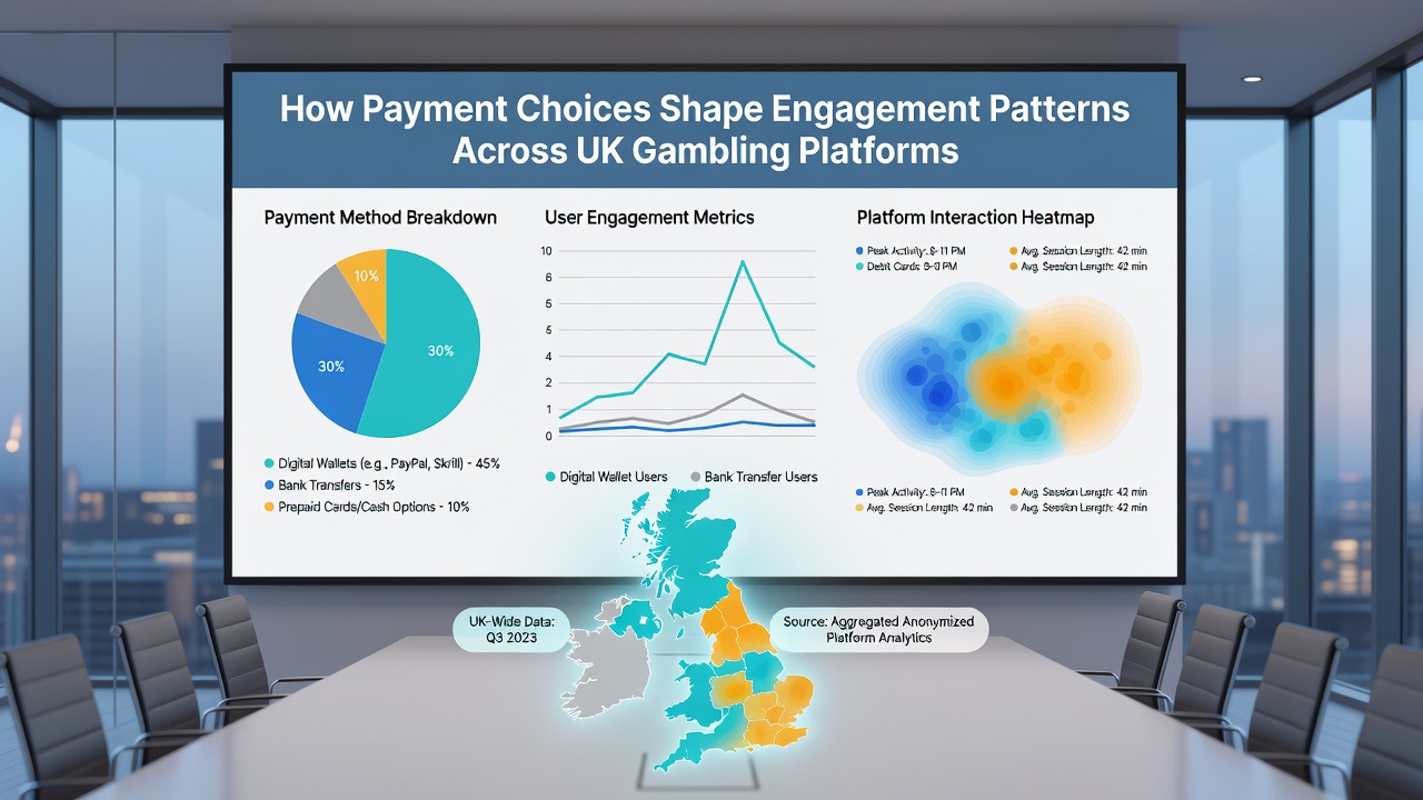 Chart comparing engagement metrics for e-wallets, cards and bank transfers on UK gambling sites