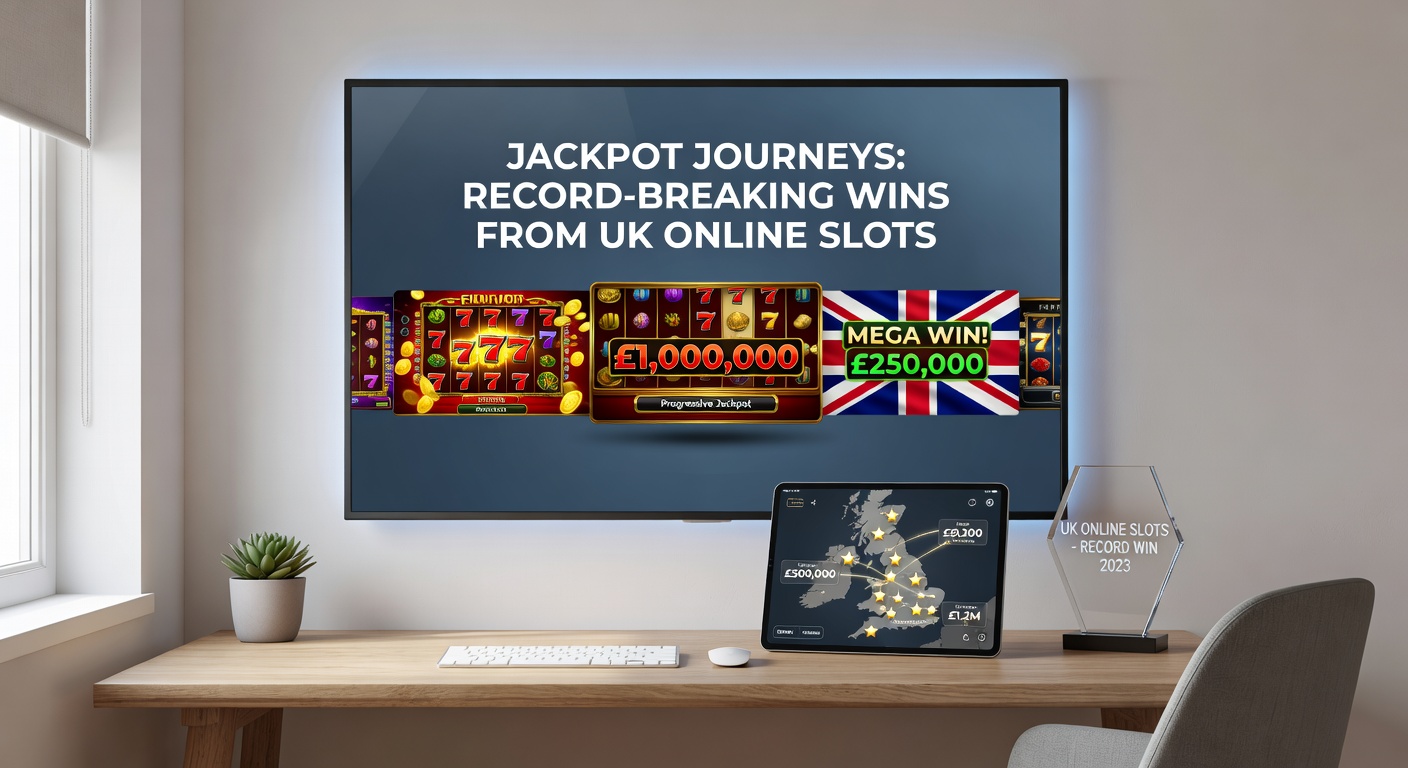 A celebratory graphic of a UK player holding a oversized cheque for a record slot jackpot, with slot reels and confetti in the background