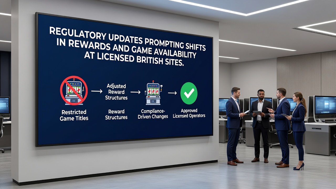 Split view of a rewards dashboard and restricted game library interface reflecting updated availability at British licensed platforms