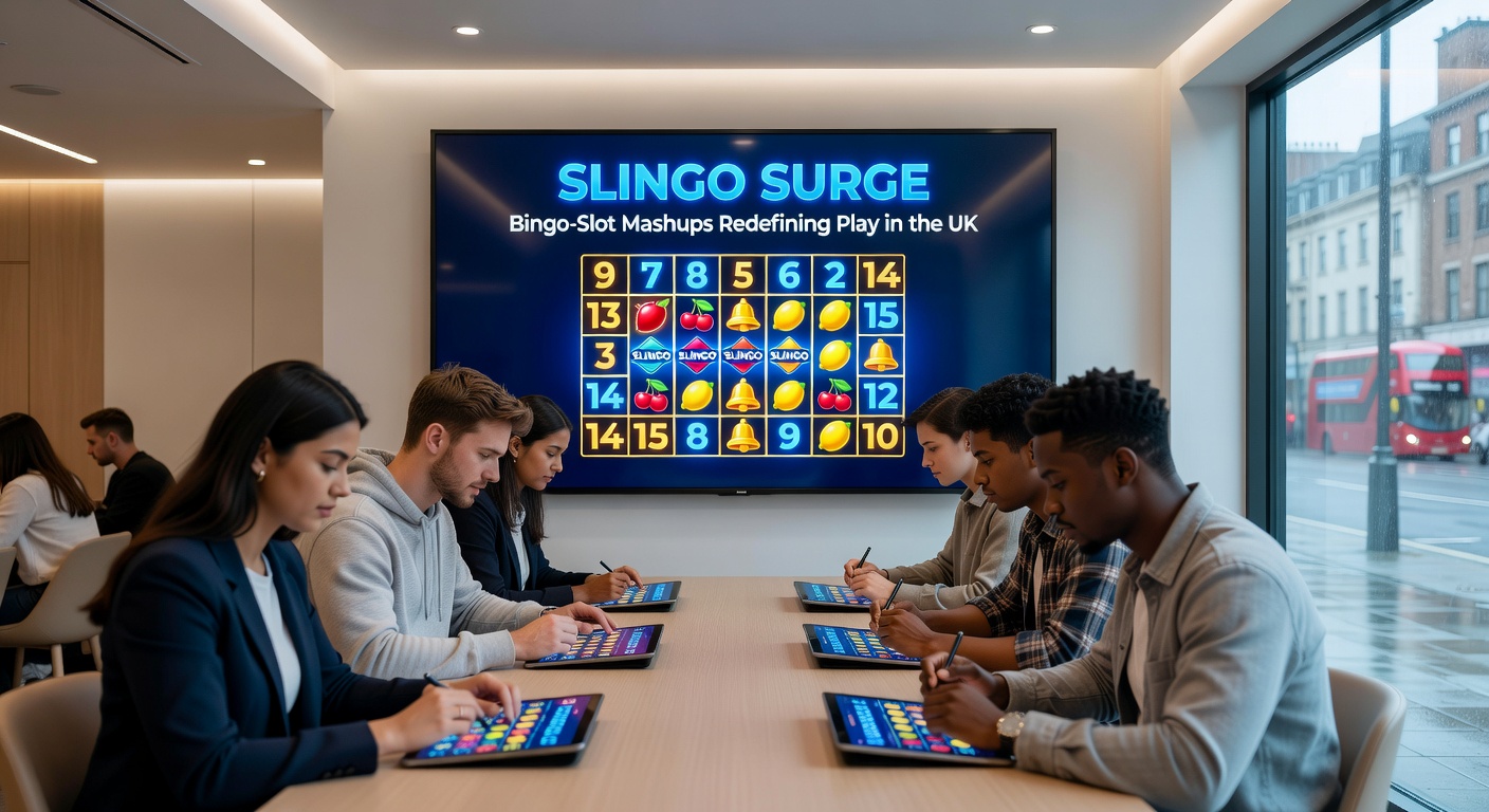 Dynamic screenshot of a Slingo Surge leaderboard on a casino app, displaying top player rankings, multipliers, and jackpot totals amid colorful bingo-slot graphics